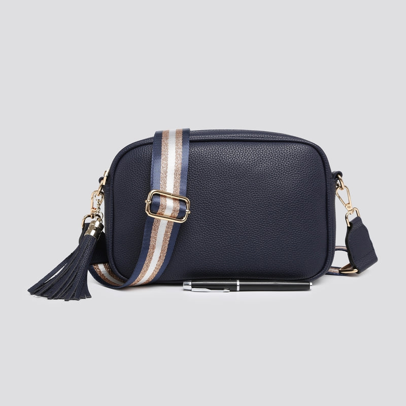 Navy Camera Bag & Glitter Stripe Strap