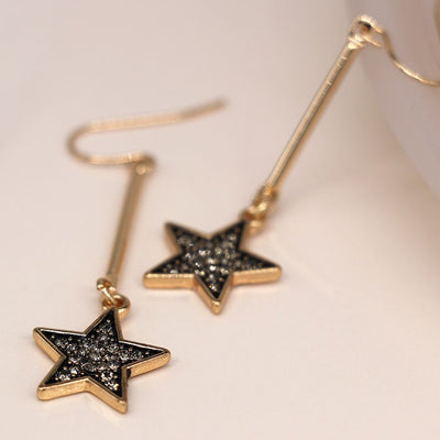 Gold Plated Bar Drop & Sparkle Star Earrings