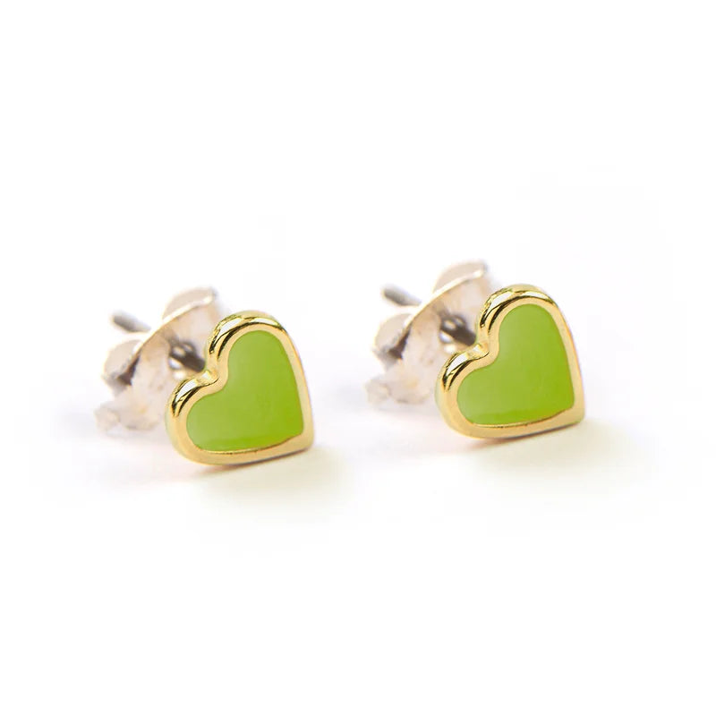 Gold Lime Enamel Heart Earrings