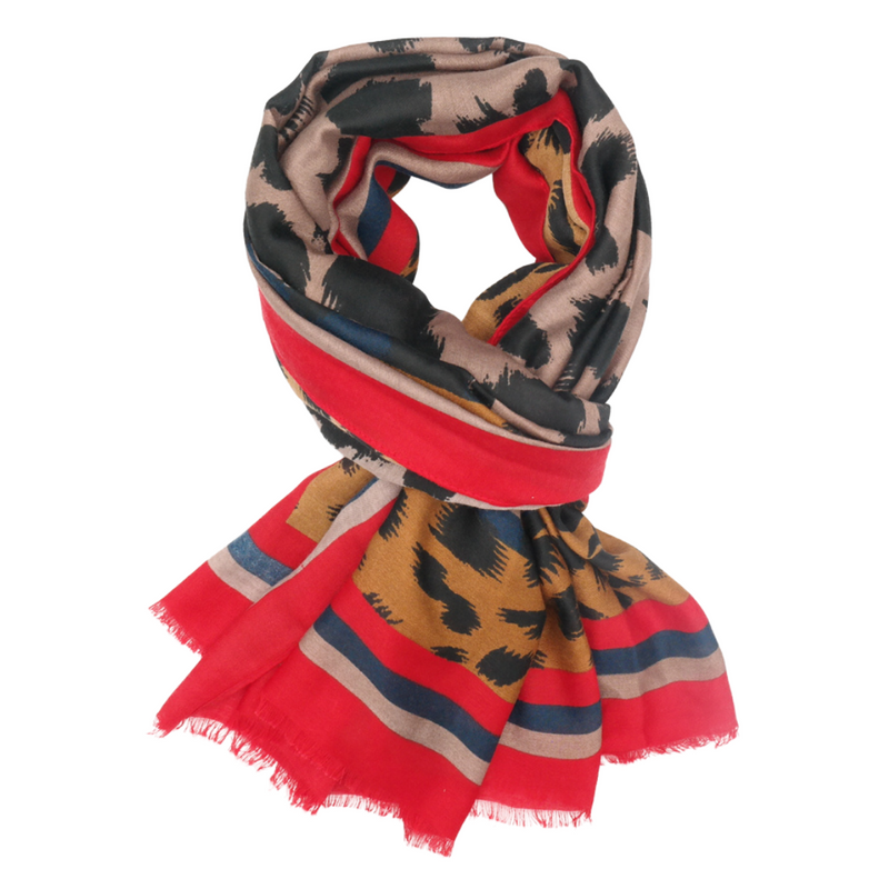 Red Watercolour Leopard Scarf