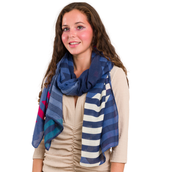 Denim Blue Oversized Tartan Print Scarf