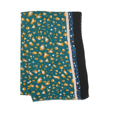 Teal Pleated Leopard Scarf