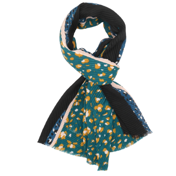 Teal Pleated Leopard Scarf