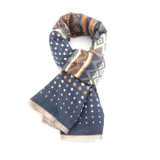 Navy Ikat Dots Winter Scarf