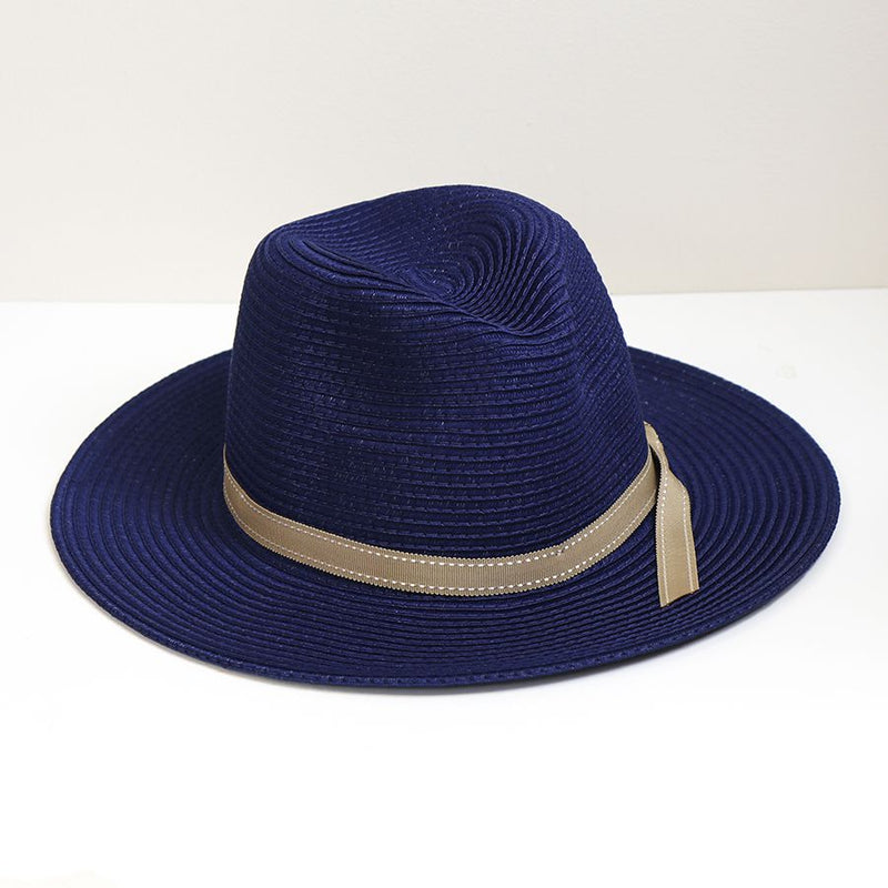 Navy Summer Trilby Hat With Tan Ribbon