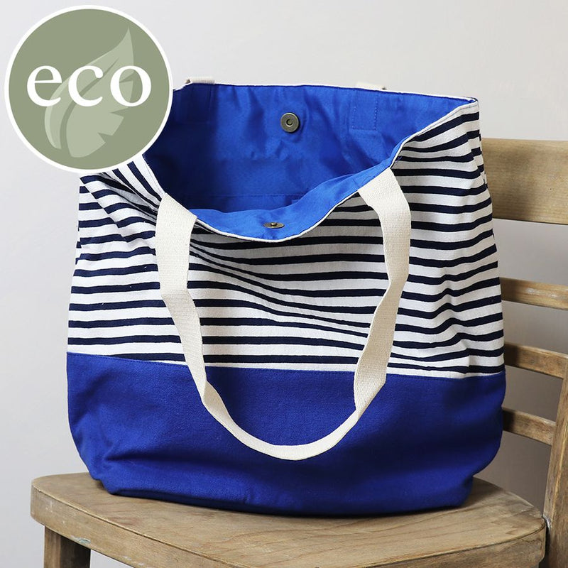 Navy & White Stripe Cobalt Blue Cotton Tote Bag