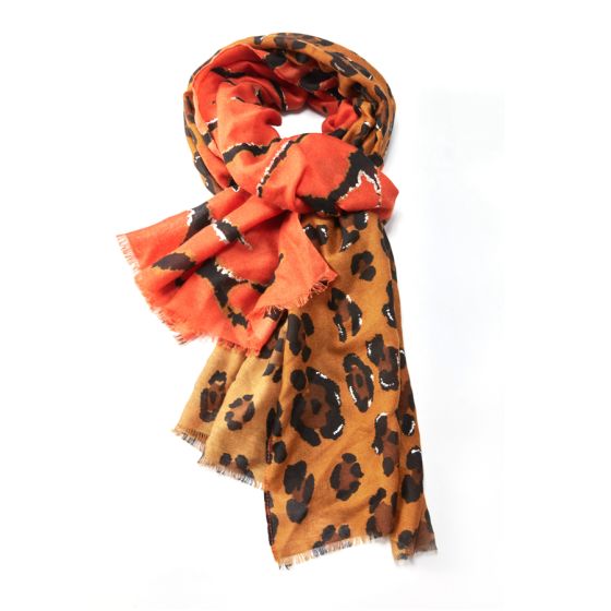 Rust Gold Zebra Leopard Scarf