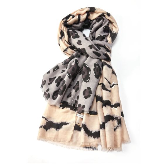 Cream Gold Zebra Leopard Scarf