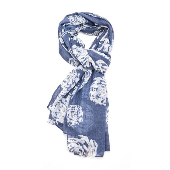 Navy Big Roses Scarf