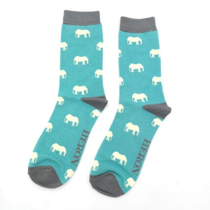 Elephants Aqua Green Bamboo Socks