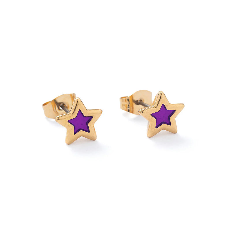 Gold Purple Translucent Star Earrings