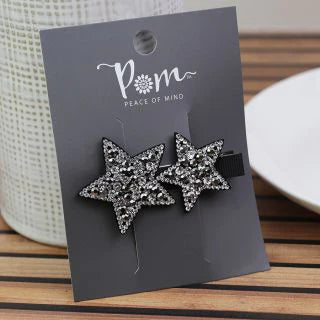 Black Sparkly Crystal Double Star Hair Clip