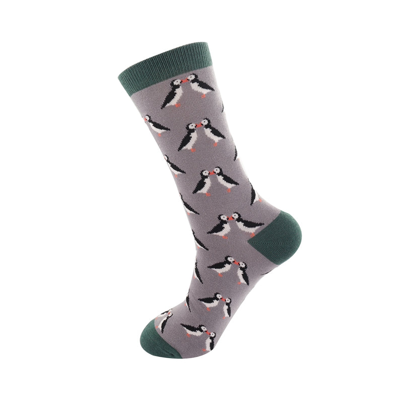 Kissing Puffins Grey Bamboo Socks