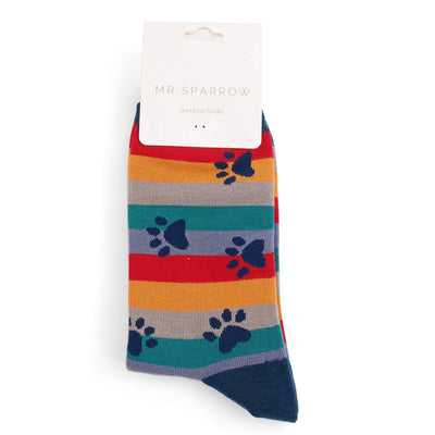 Paw Print & Stripes Navy Bamboo Socks