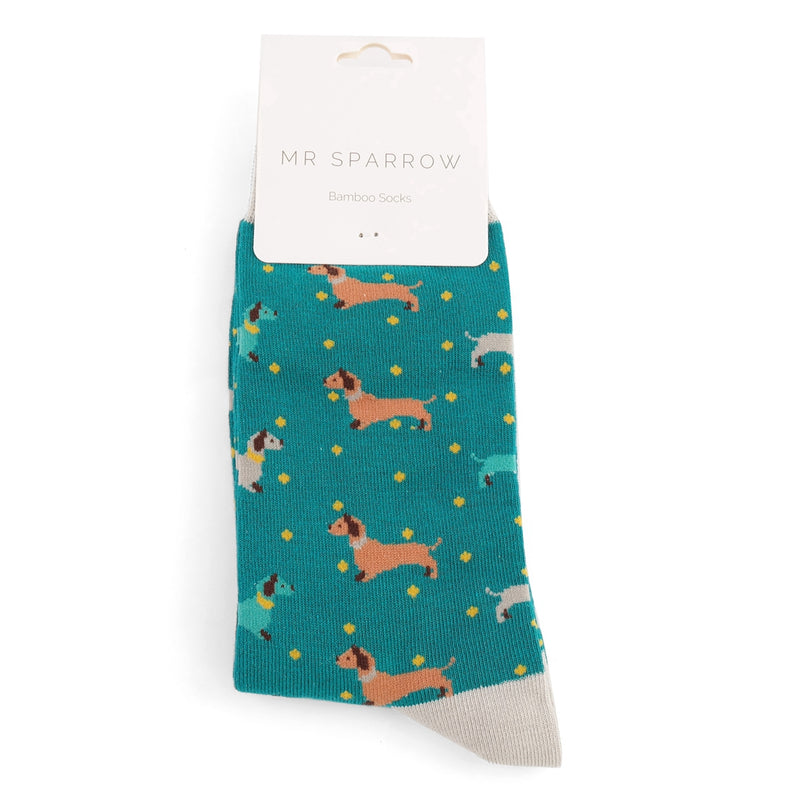 Sausage Dogs & Spots Teal Bamboo Socks