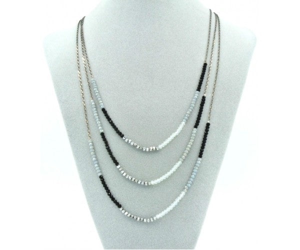 Triple Black Bead Long Necklace