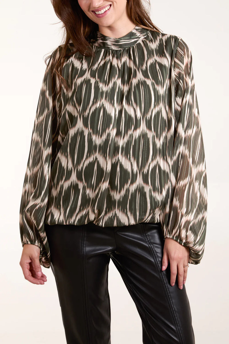 Lurex Geo Print High Neck Blouse - More Colours Available