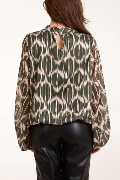 Lurex Geo Print High Neck Blouse - More Colours Available