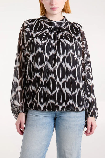 Lurex Geo Print High Neck Blouse - More Colours Available