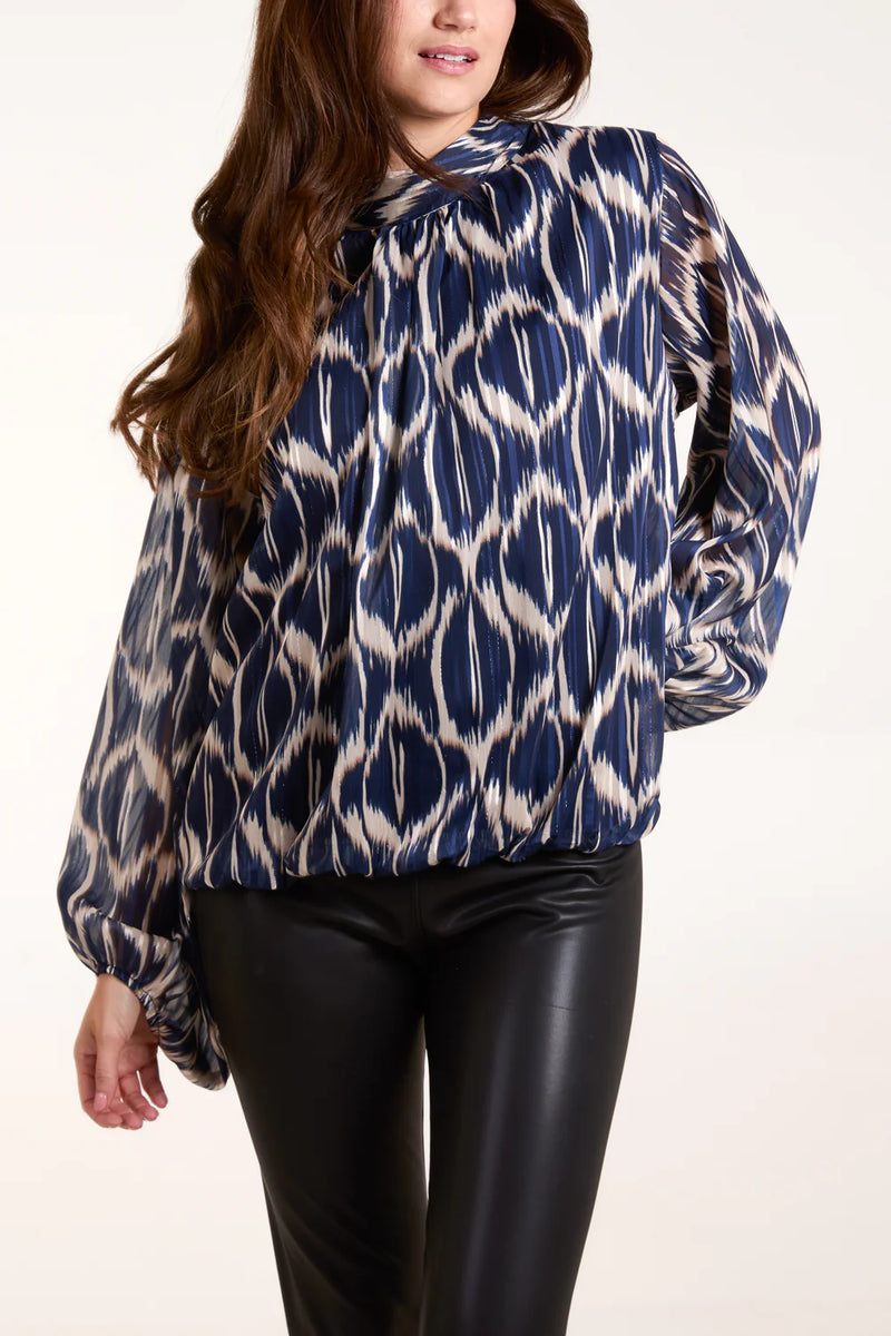 Lurex Geo Print High Neck Blouse - More Colours Available