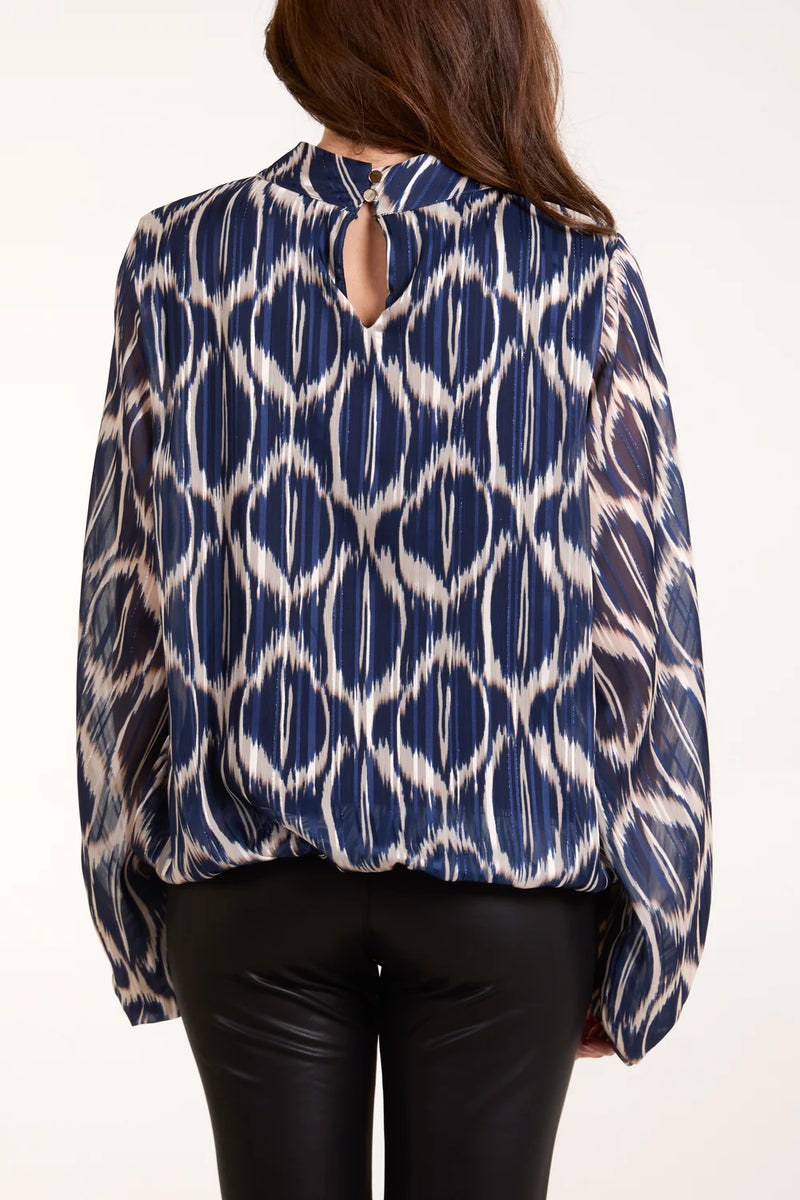 Lurex Geo Print High Neck Blouse - More Colours Available