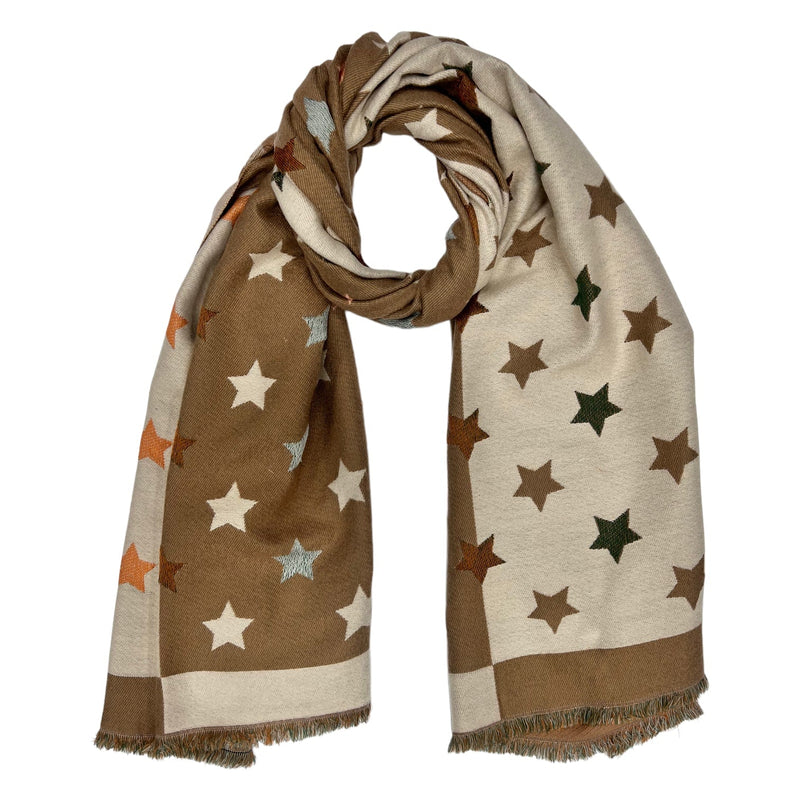 Mocha Reversible Stars Winter Scarves