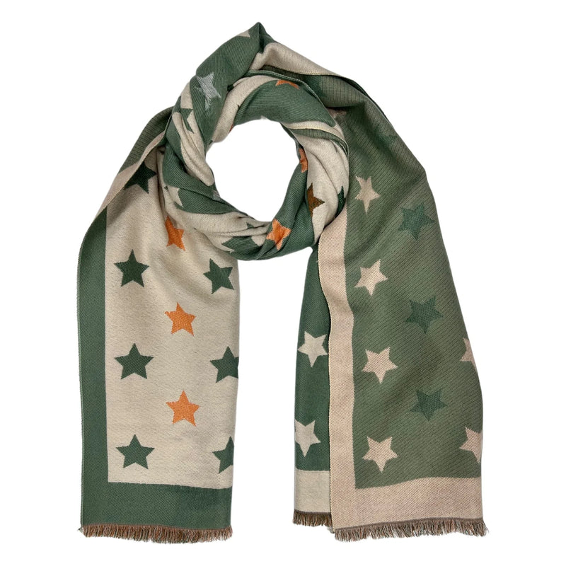 Green Reversible Stars Winter Scarves