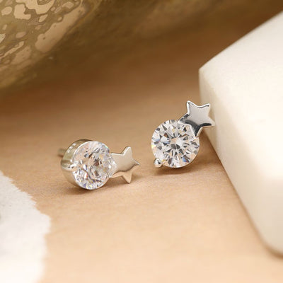 Sterling Silver Crystal & Star Stud Earrings