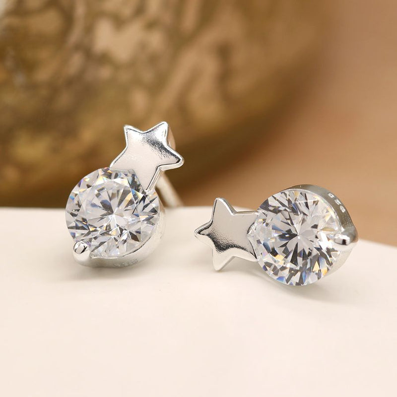 Sterling Silver Crystal & Star Stud Earrings