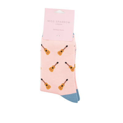 Acoustic Guitar Dusky Pink Bamboo Socks