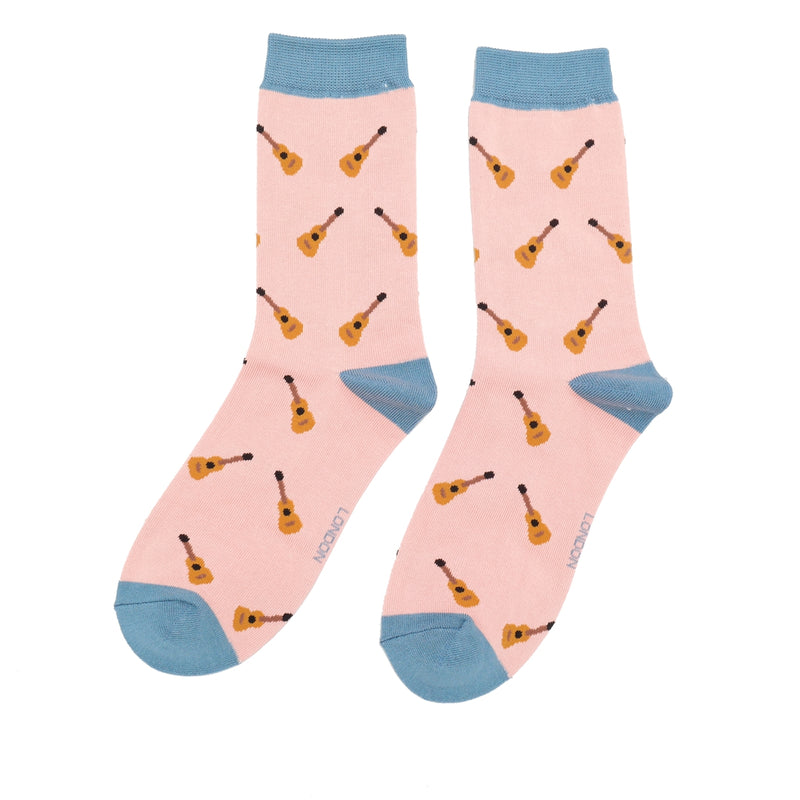 Acoustic Guitar Dusky Pink Bamboo Socks