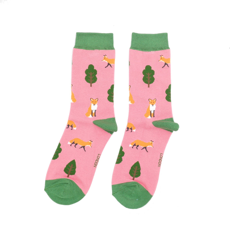 Fox In The Woods Pink Bamboo Socks