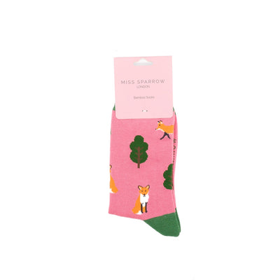 Fox In The Woods Pink Bamboo Socks