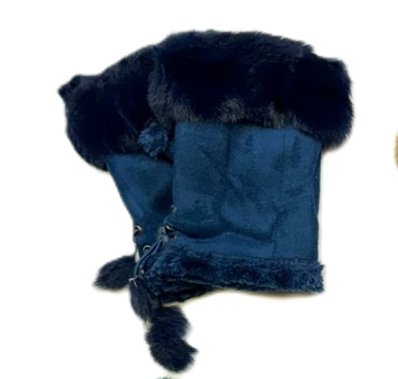 Faux Fur Fingerless Gloves Teal