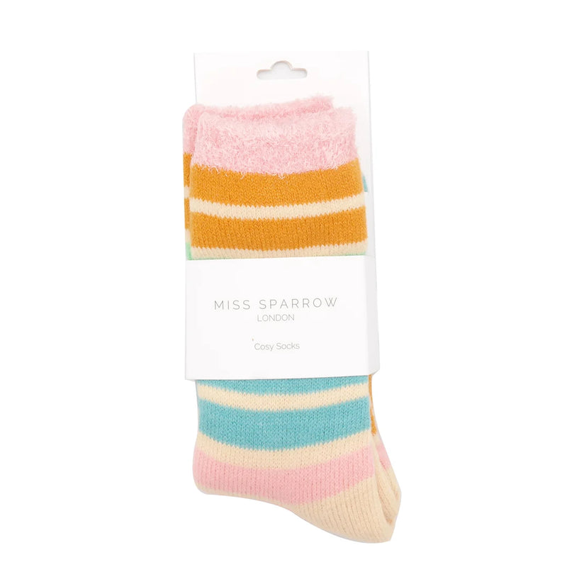 Fluffy Stripes Duck Egg Winter Socks