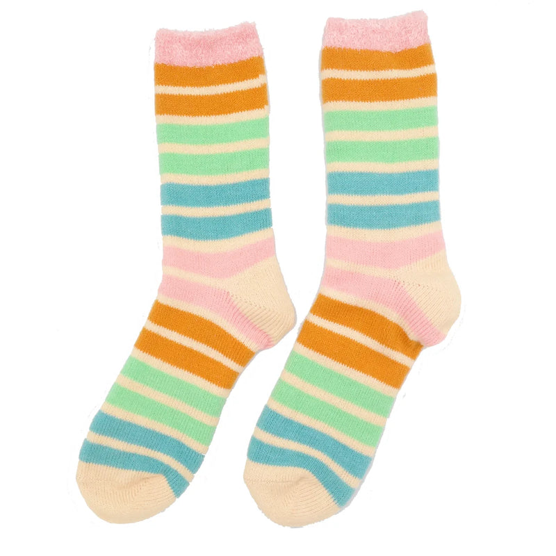 Fluffy Stripes Duck Egg Winter Socks