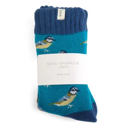 Bluetits Teal Winter Socks