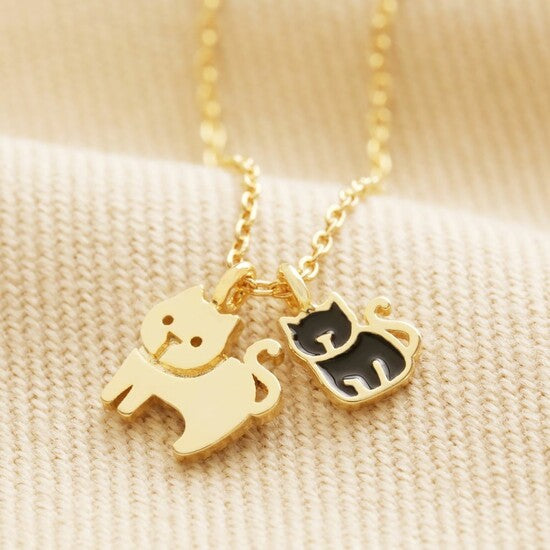 Mum Cat & Kitten Adjustable Gold Necklace