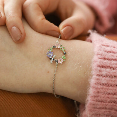 Crystal Flower & Bee Bracelet in Silver