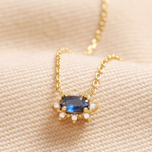 Blue Crystal Pendant Gold Necklace