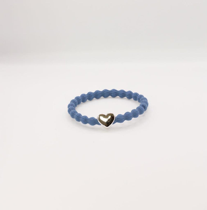 Denim Blue Silver Heart Wave Hair Tie