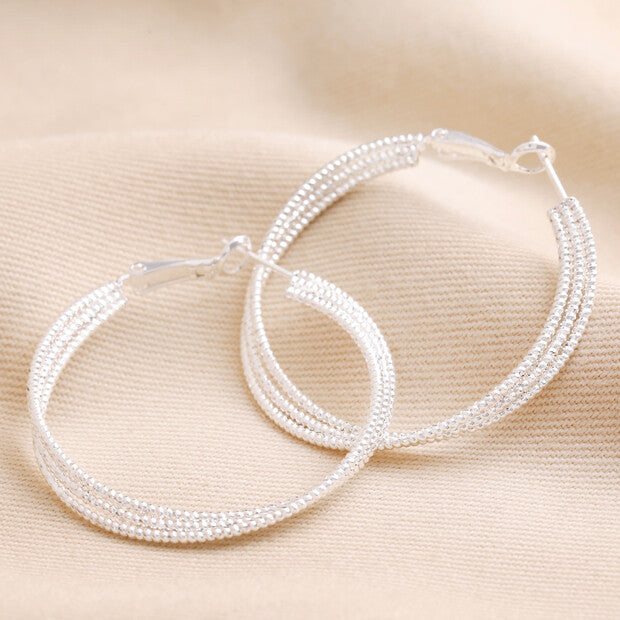 Triple Layered Hoop Silver Earrings