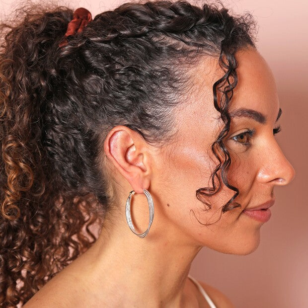 Triple Layered Hoop Silver Earrings