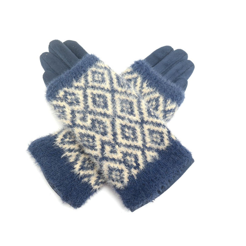 Navy Diamond Two In One Fashion Gloves & Hand Warmers