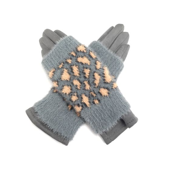 Grey Leopard Two In One Fashion Gloves & Hand Warmers