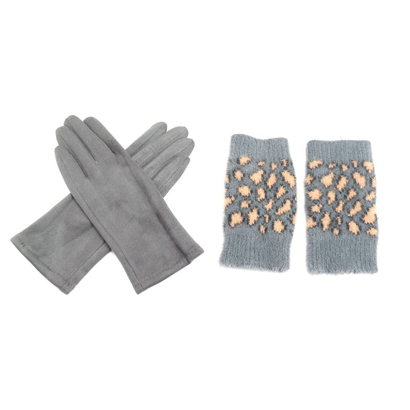 Grey Leopard Two In One Fashion Gloves & Hand Warmers