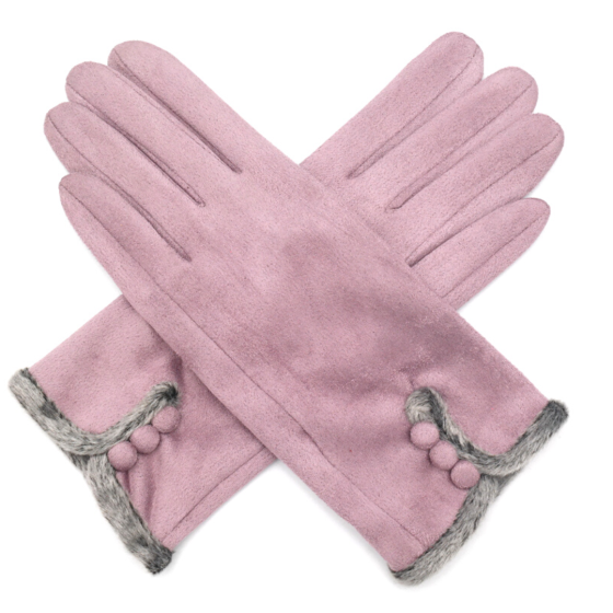 Three Button Fur Fashion Gloves Mauve