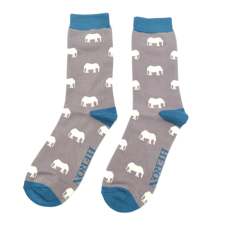 Elephants Grey Green Bamboo Socks