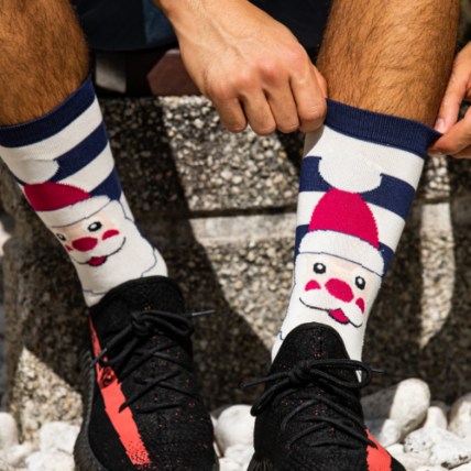 Santa Faces Navy Bamboo Socks