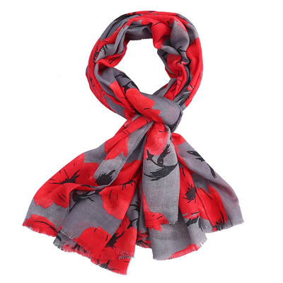 Painted Poppies Scarf Grey